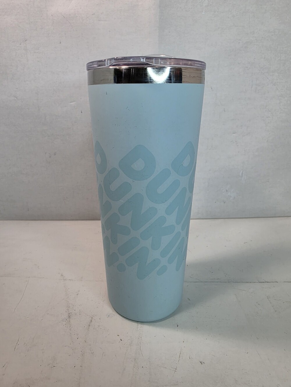 Dunkin' brand 20oz Light Blue Polished/Matte Stainless Steel Sipper Tumbler,